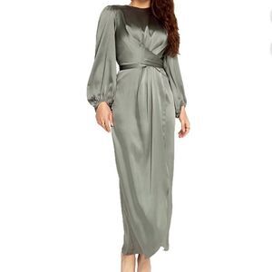 NWT PINUPART Elegant Empire Waist Long Sleeve Satin Maxi Dress